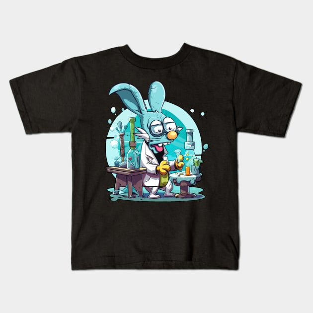 Crazy bunny, mad scientist Kids T-Shirt by Urbana Fly